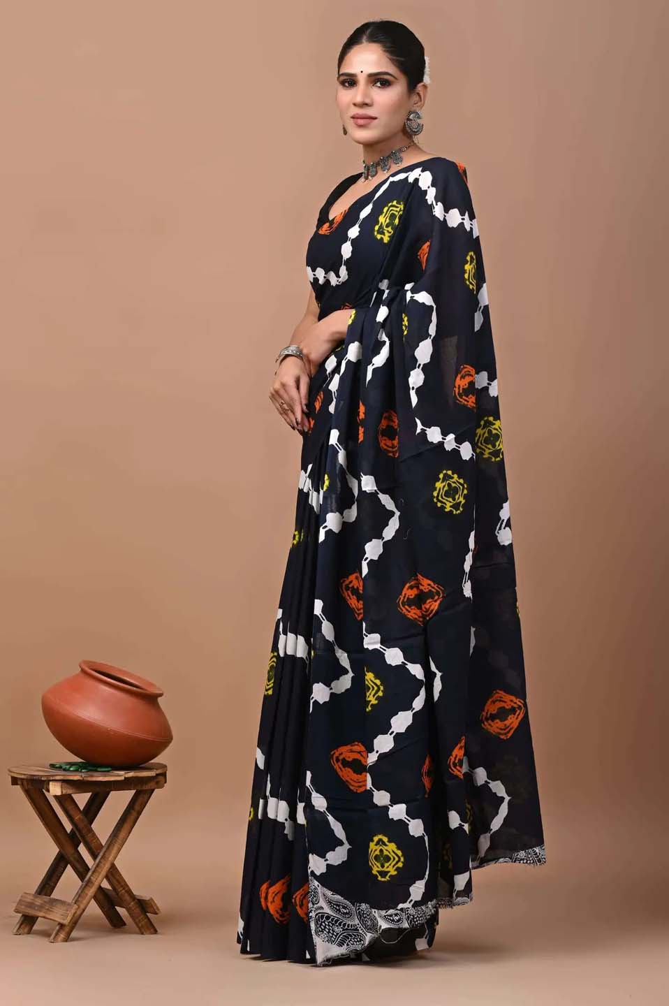 Ready to Wear Jaipuri Mul Cotton Geometric Printed Saree for Women