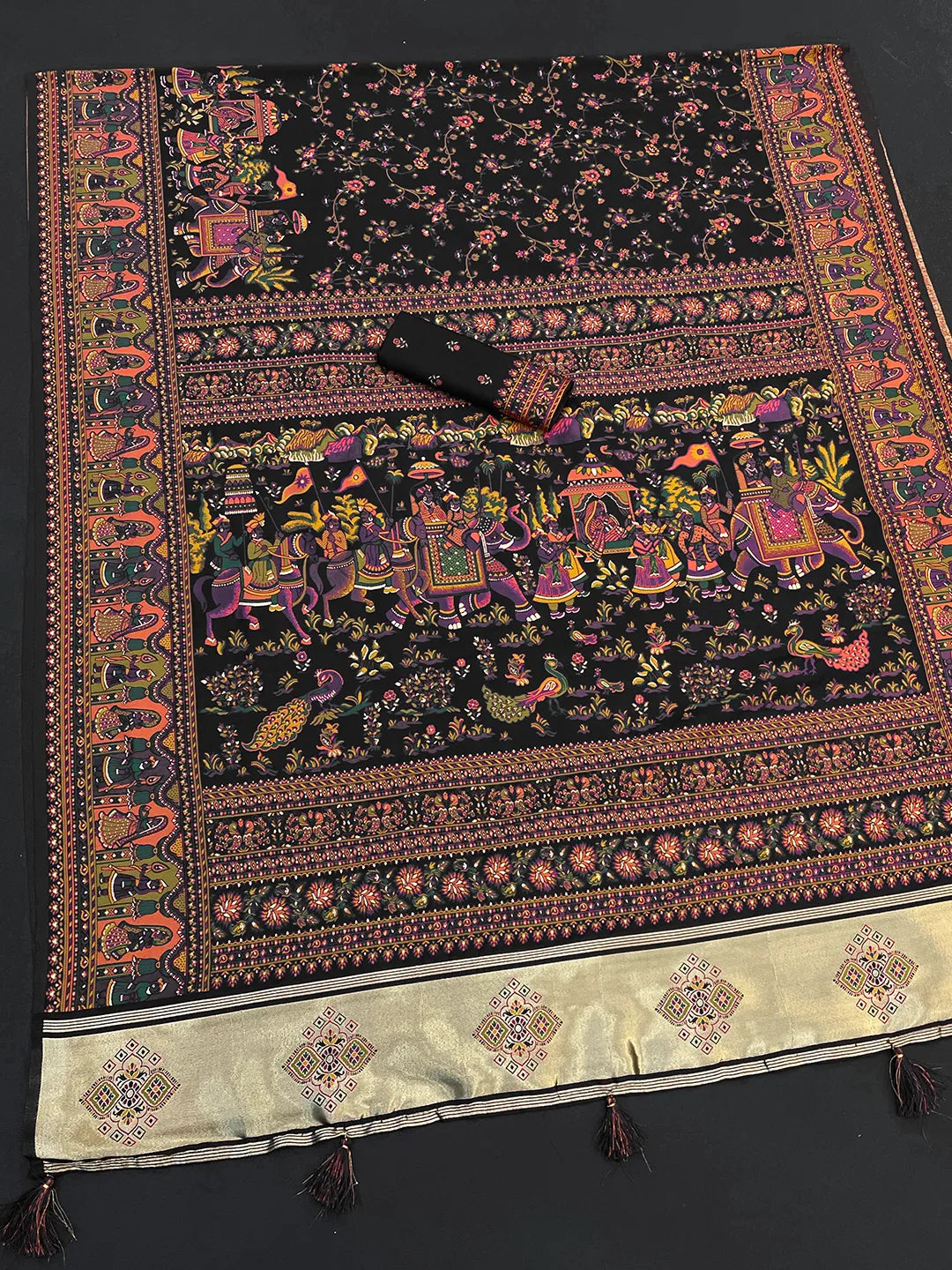 Floral Printed Woven Zari Pashmina Saree