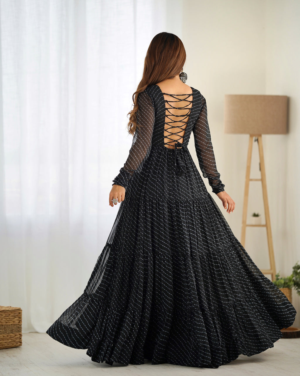Pure Soft Fox Georgette Laheriya Print Fully Flared Anarkali Gown
