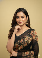 Elegant Floral Border Print Georgette Border Saree