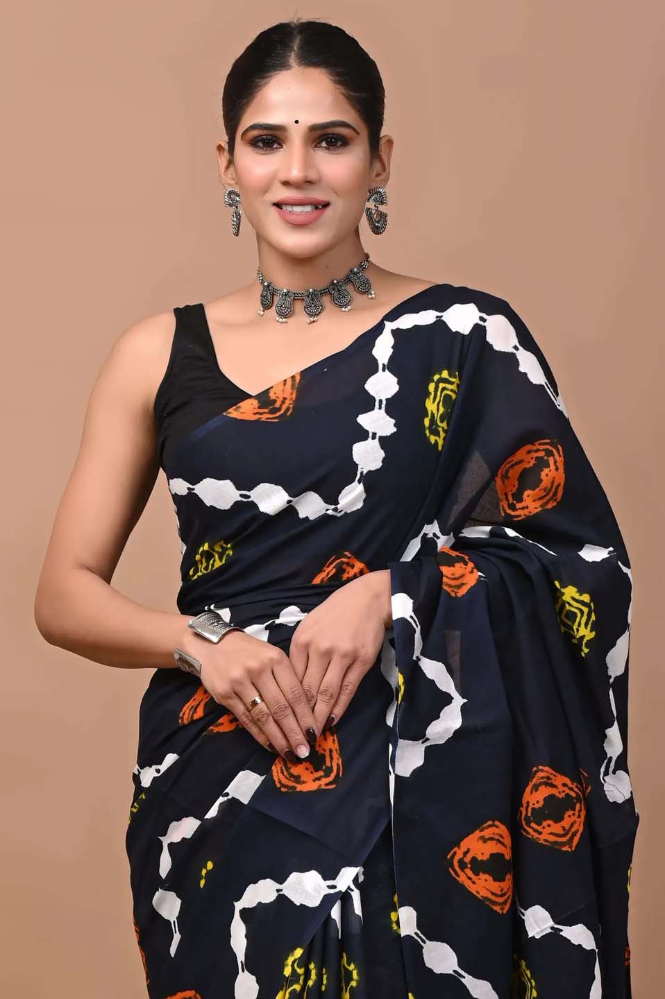 Ready to Wear Jaipuri Mul Cotton Geometric Printed Saree for Women