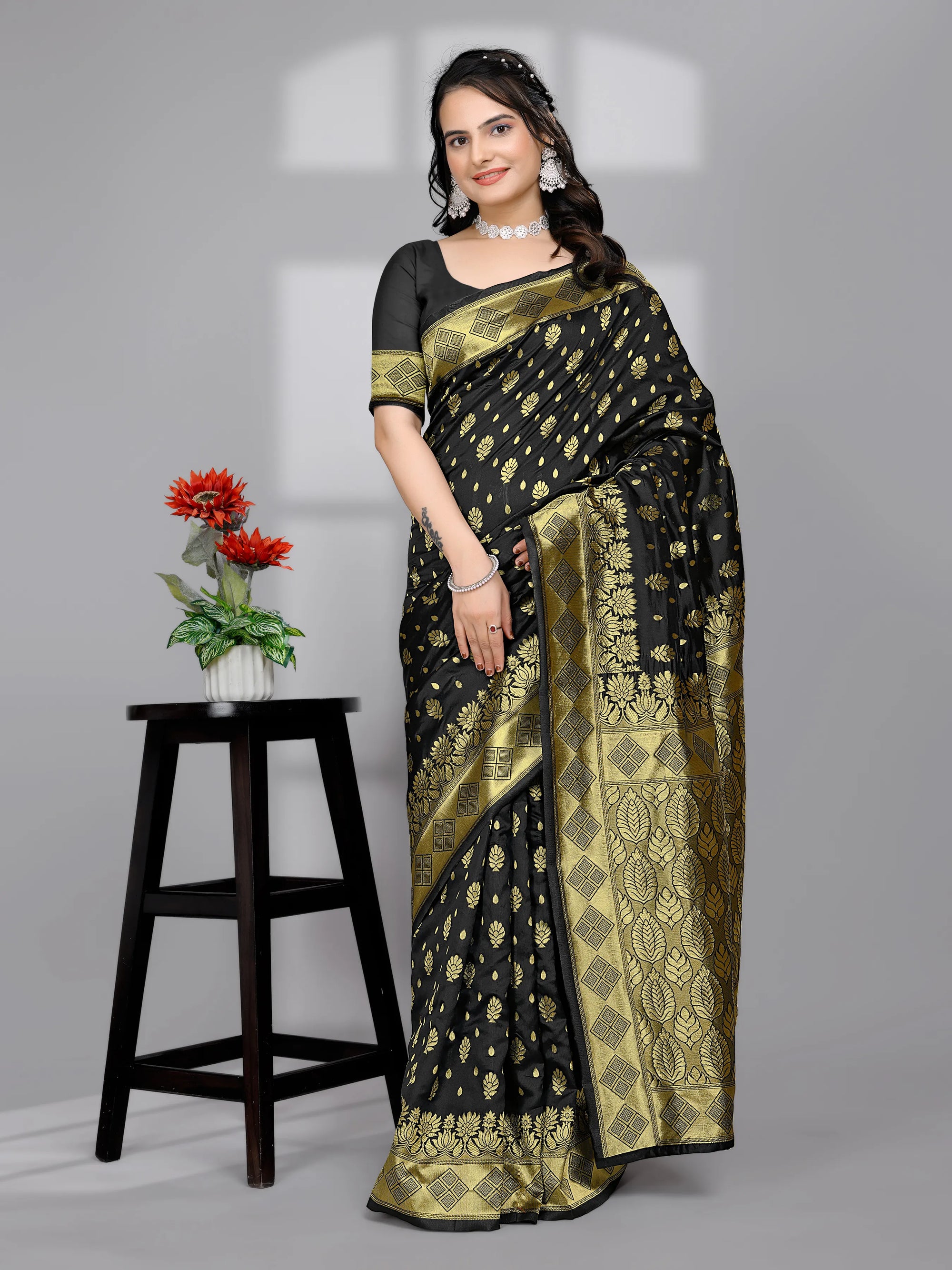 Ready to Wear Woven Banarasi Jacquard Pure Silk Saree
