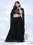 Georgette Floral Embroidered Sequined Crop Top with Palazzo