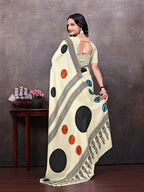 Crepe Silk Casual Wear Cream Color  Saree