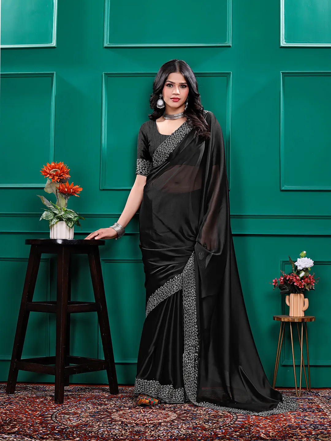 Silk  Siroski  Diamond Lace Work Saree