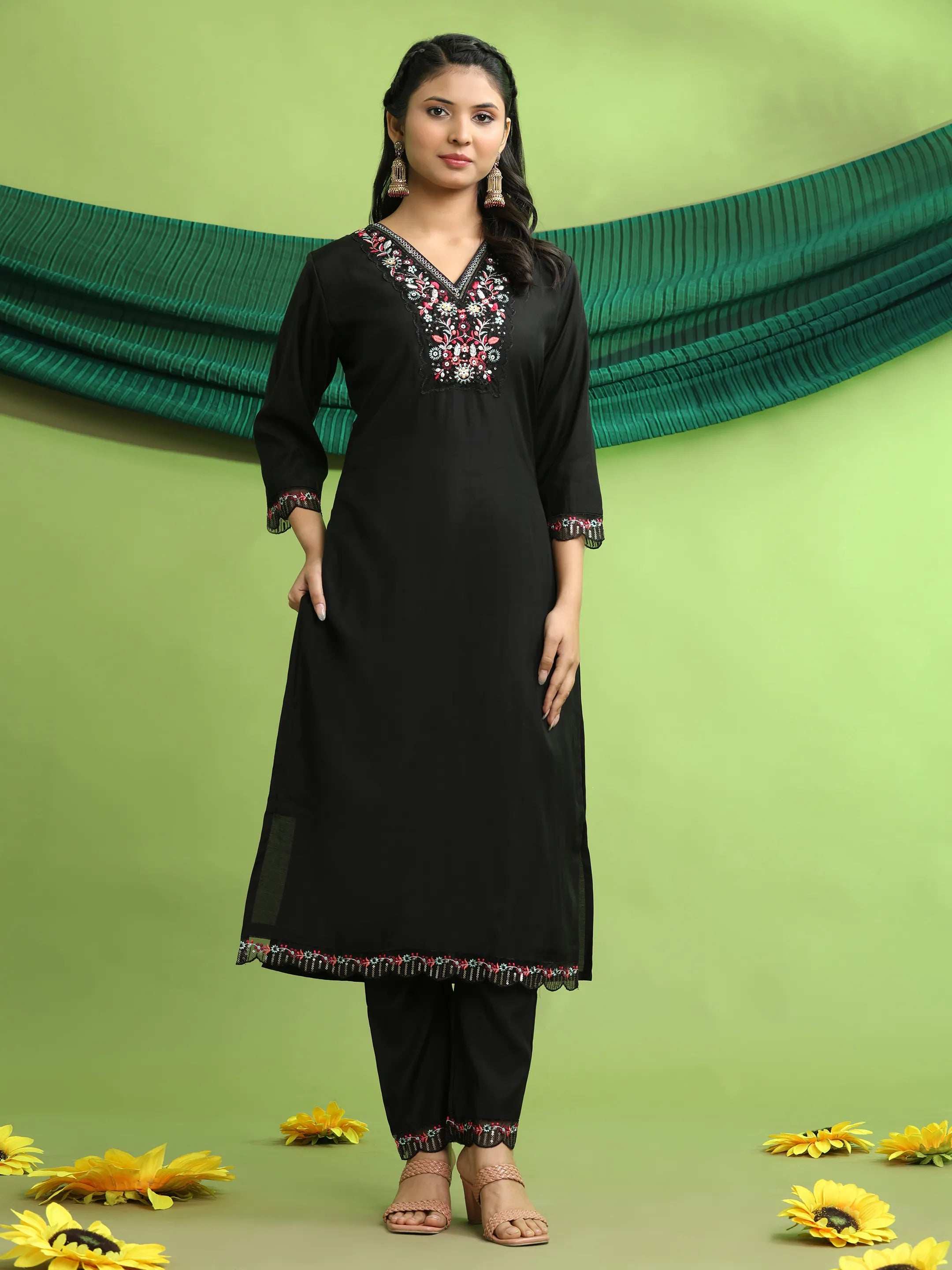 Roman Silk Embroidery Hand Work Kurta Pant Set With Dupatta