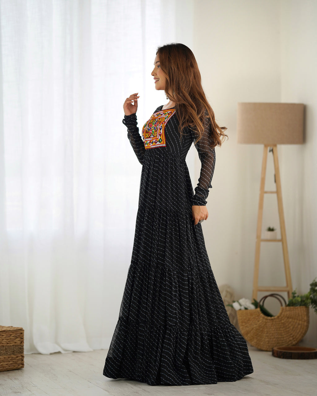 Pure Soft Fox Georgette Laheriya Print Fully Flared Anarkali Gown
