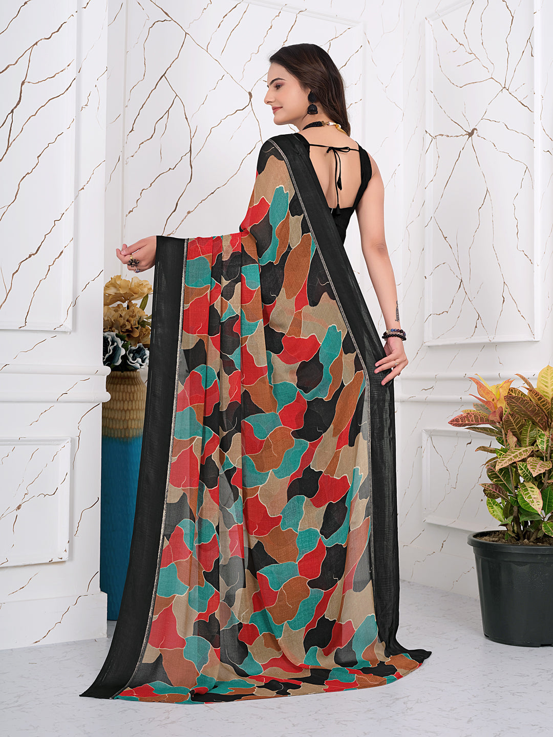 Instant Glam: Pre-Pleated Chiffon & Satin Patta Saree