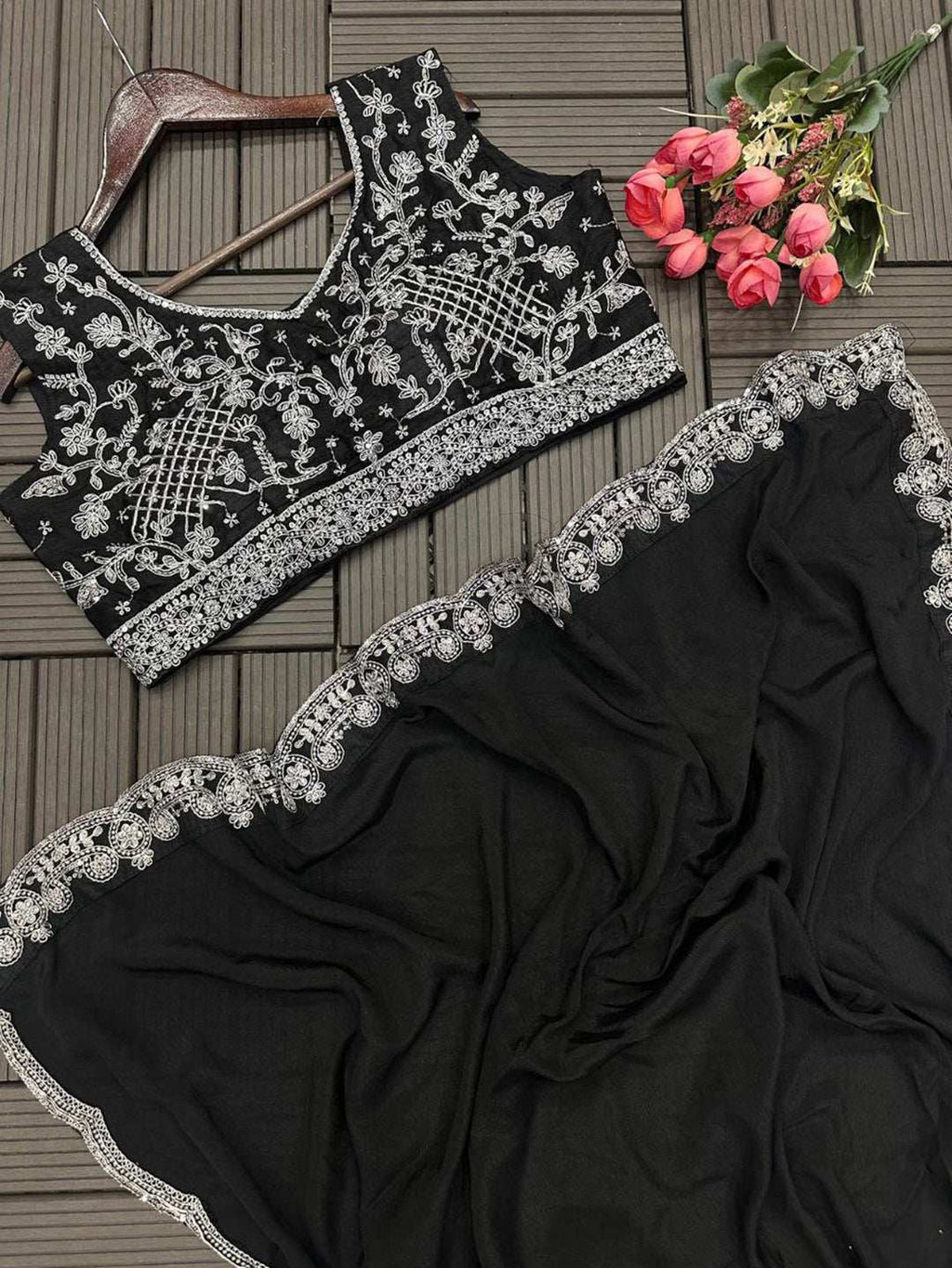 Embroidery Cording Work Ready To Wear Saree