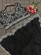 Embroidery Cording Work Ready To Wear Saree