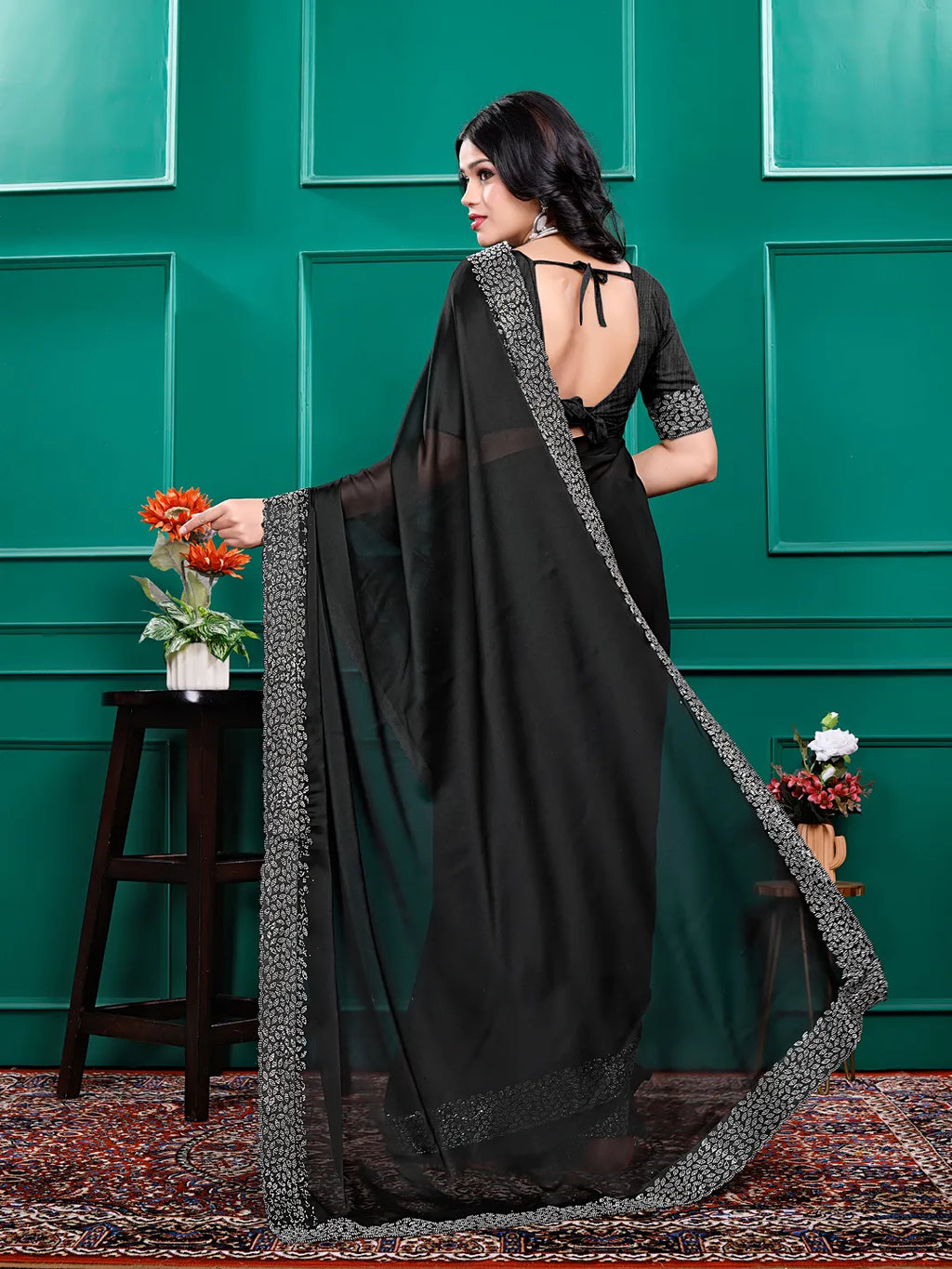 Silk  Siroski  Diamond Lace Work Saree