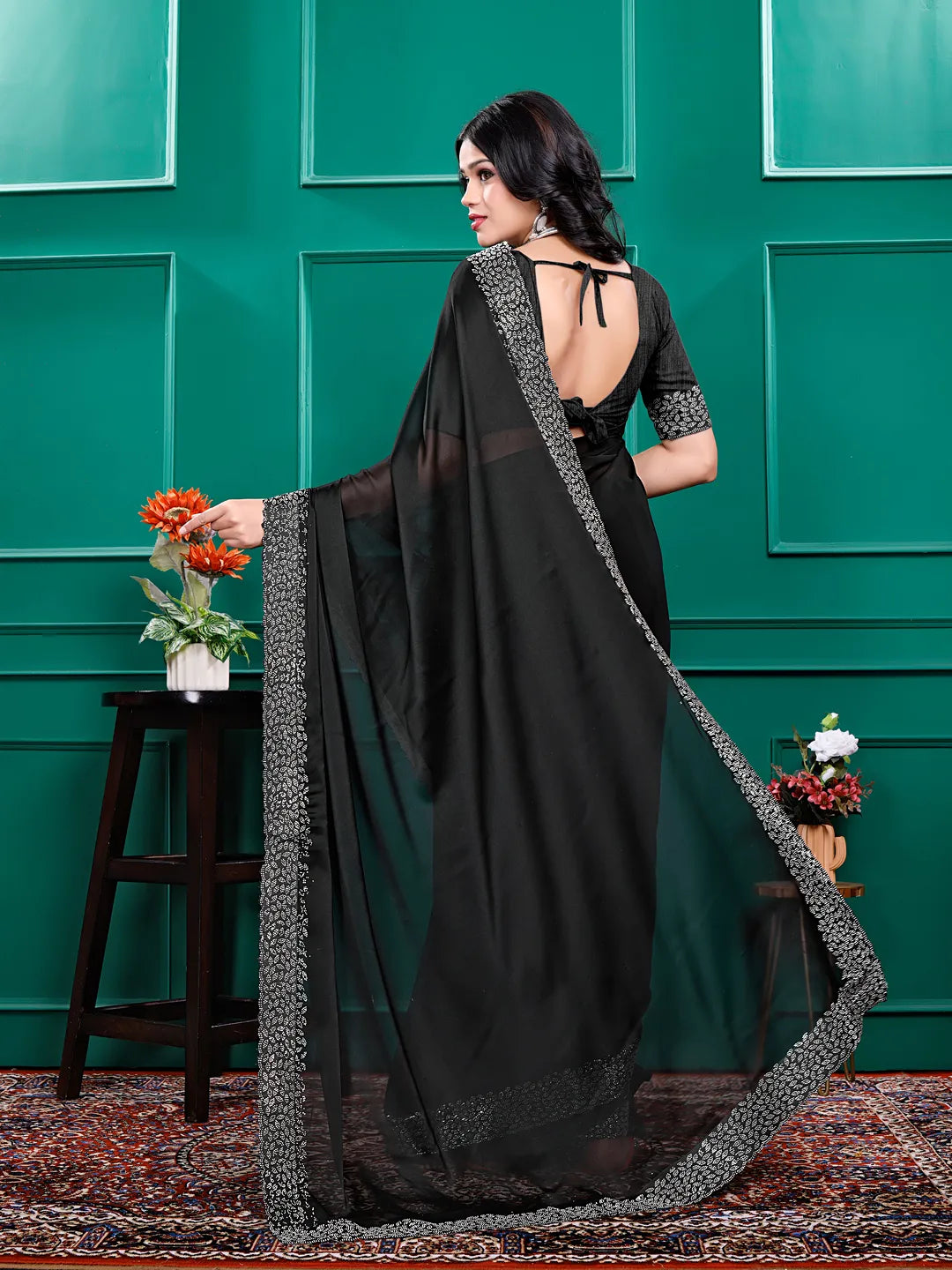 Silk  Siroski  Diamond Lace Work Saree