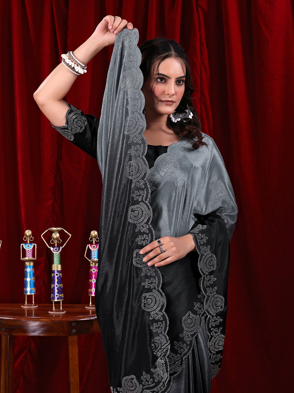 Chinon Shaded Saree with Siroski Diamond Work