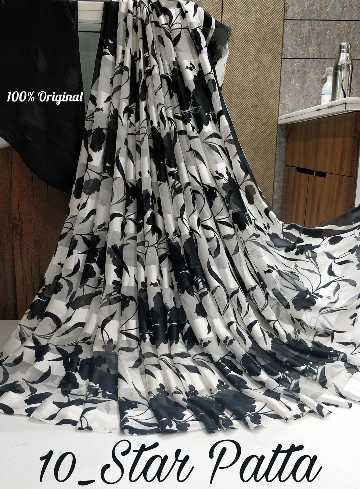 Floral Print Satin Patta Georgette Saree