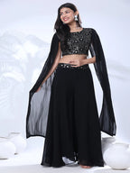 Georgette Floral Embroidered Sequined Crop Top with Palazzo