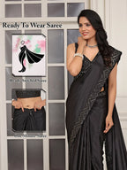 Pionex Ready To Wear Chinon Solid Saree With Embroidered Border