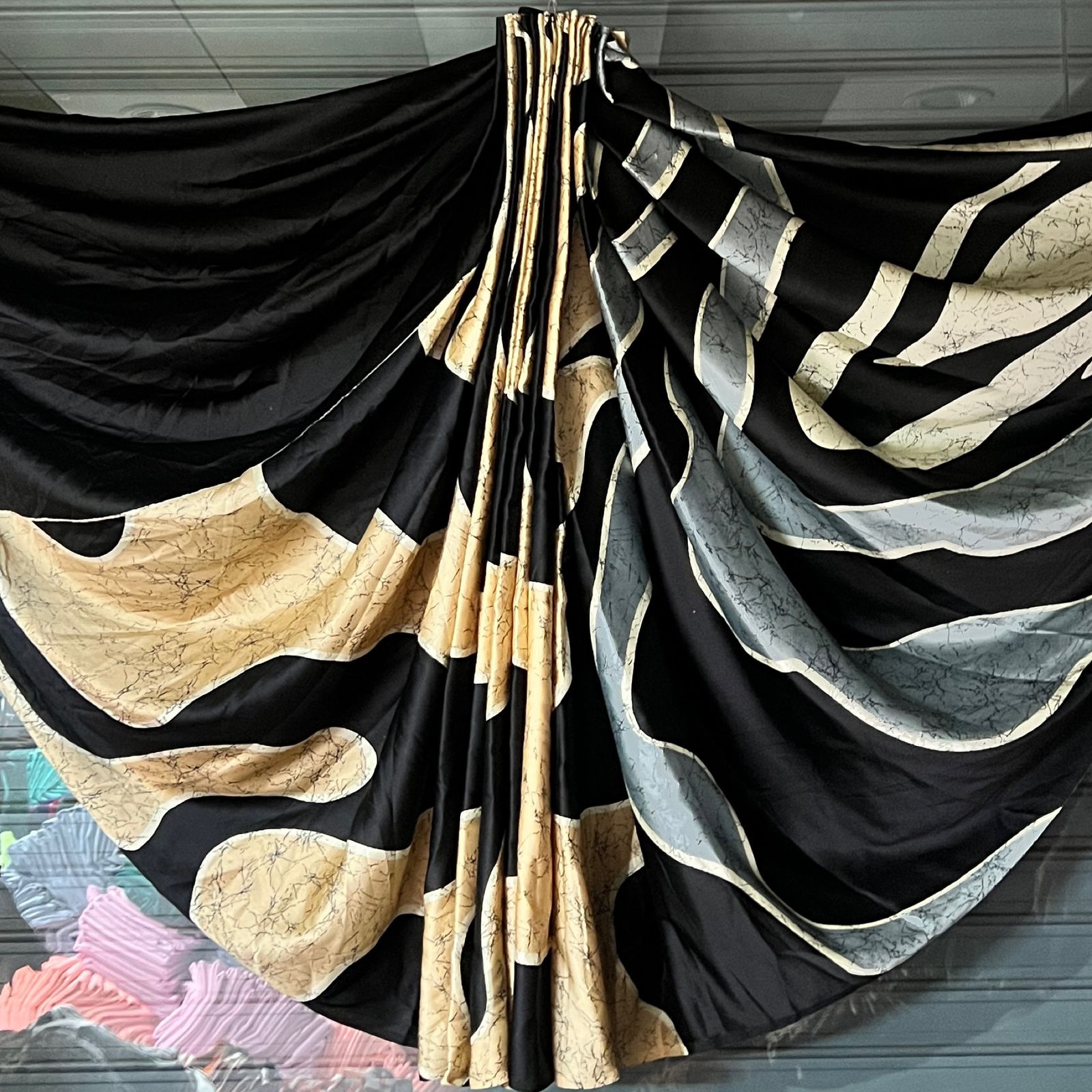 Premium Satin Silk Abstract Print Saree with Designer Pallu