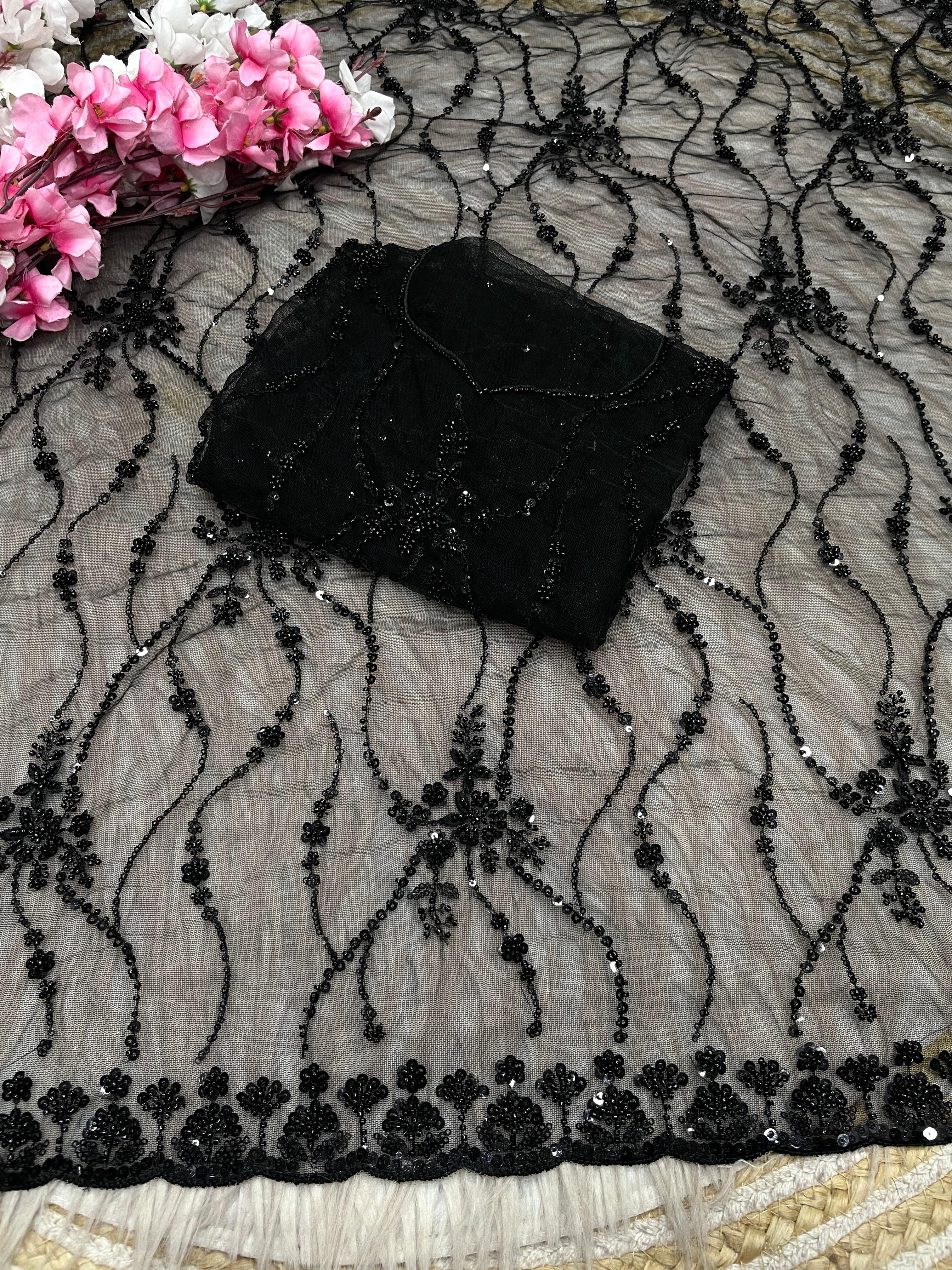 Net Saree With All Over Arco Bordar And Sequence Work