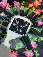 Soft Tabi Organza Floral Saree with Khatali Cut Dana & Moti Work