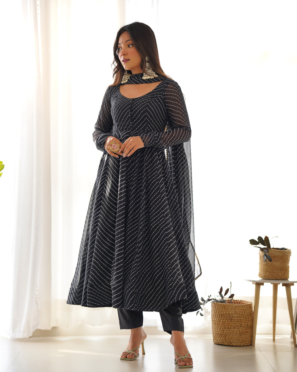 Women Leheriya Printed Georgette Anarkali Kurta Set