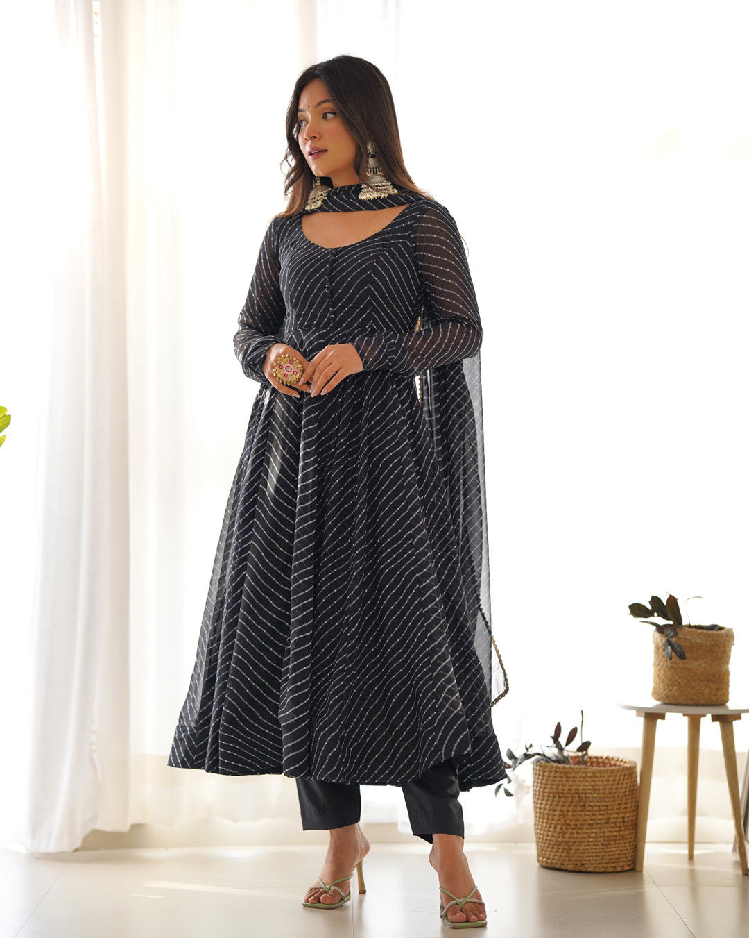 Women Leheriya Printed Georgette Anarkali Kurta Set