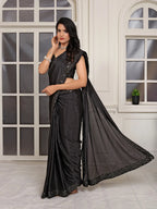 Pionex Ready To Wear Chinon Solid Saree With Embroidered Border