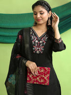 Roman Silk Embroidery Hand Work Kurta Pant Set With Dupatta