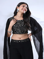 Georgette Floral Embroidered Sequined Crop Top with Palazzo