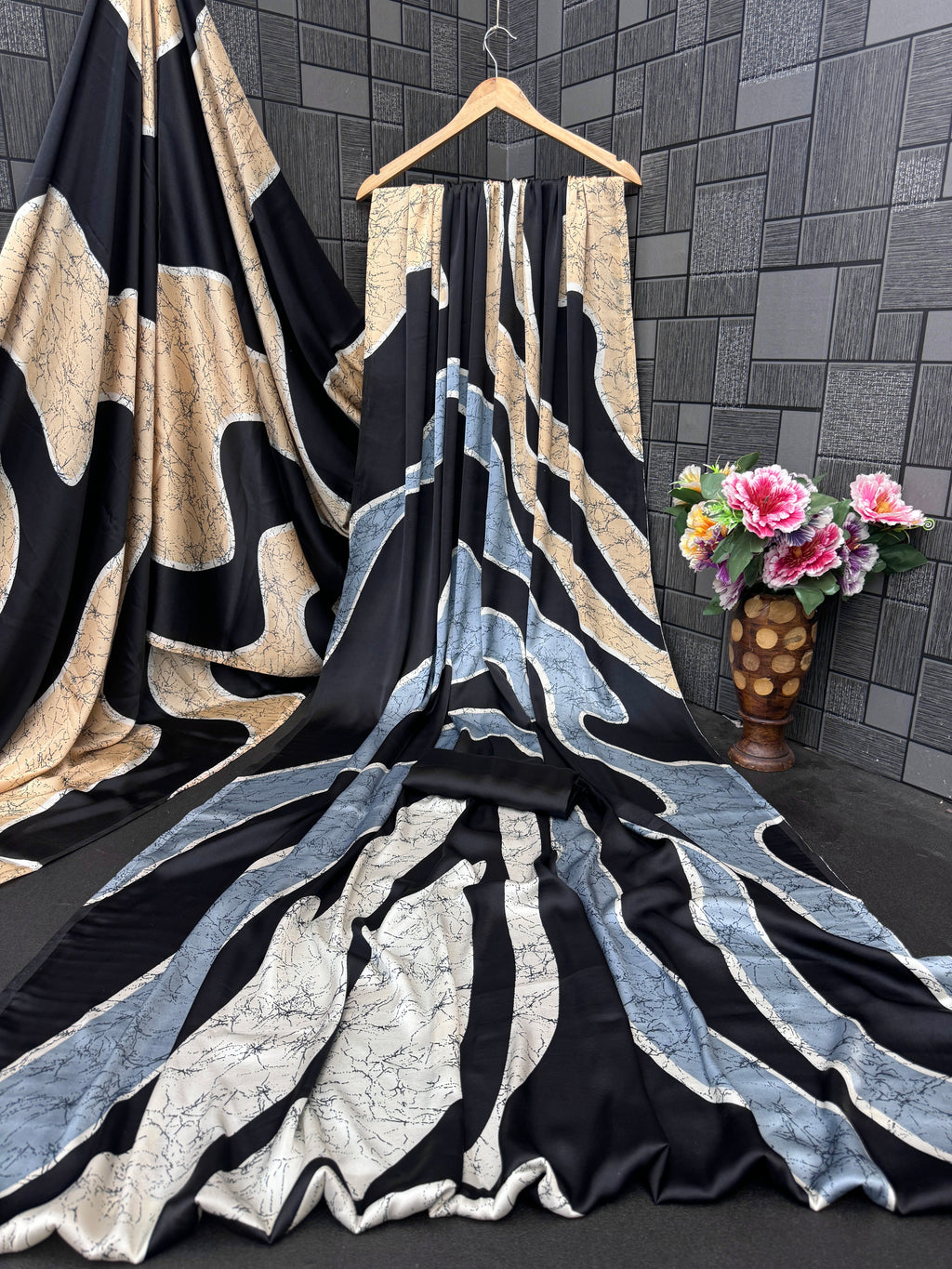 Satin Silk Abstract Print Saree with Designer Pallu