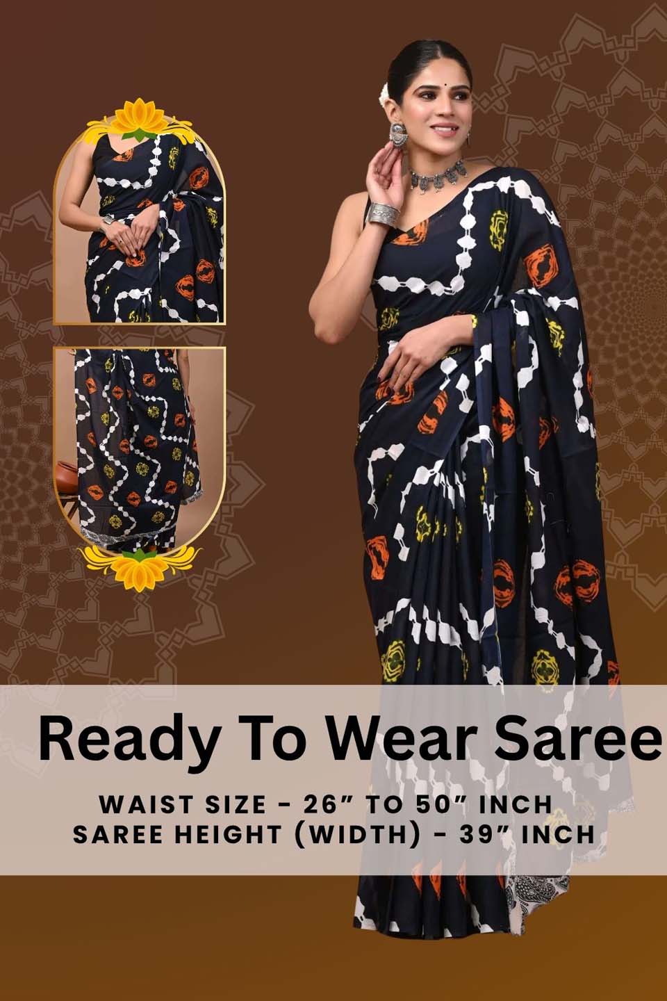 Ready to Wear Jaipuri Mul Cotton Geometric Printed Saree for Women