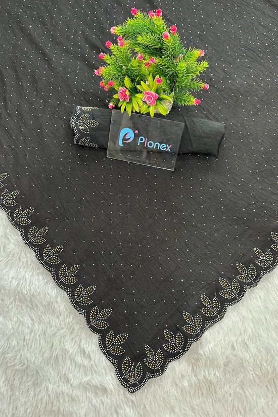 Chinon Crush Silk Saree with Siroski Diamond Work