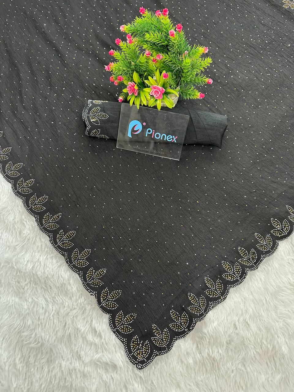 Chinon Crush Silk Saree with Siroski Diamond Work