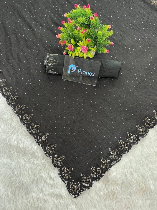 Chinon Crush Silk Saree with Siroski Diamond Work
