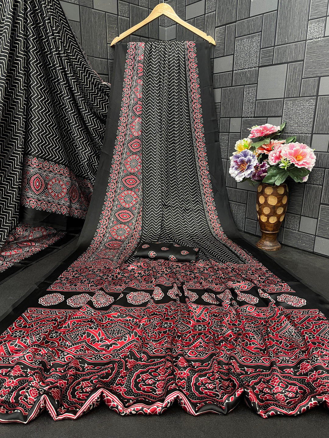 Satin Silk Ajrakh Printed Saree
