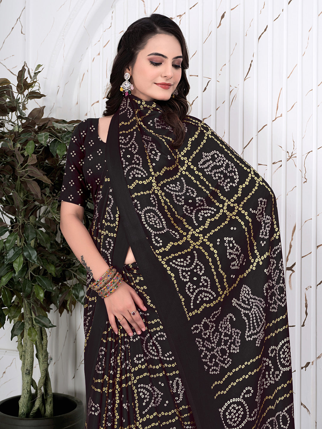 Bandhani Printed Satin Silk Saree for Party Look