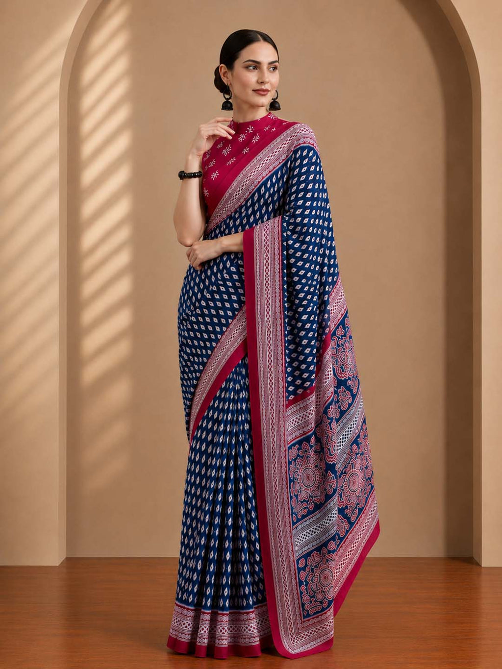 Ready to Wear Jaipuri Mul Cotton Geometric Printed Saree for Women