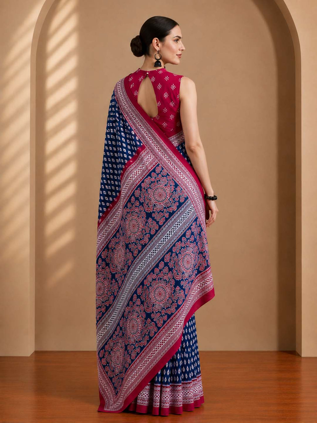 Ready to Wear Jaipuri Mul Cotton Geometric Printed Saree for Women