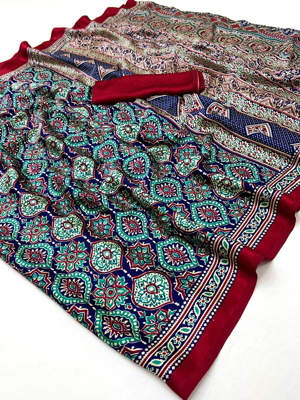 Soft Modal Silk Natural Ajrakh Printed Saree