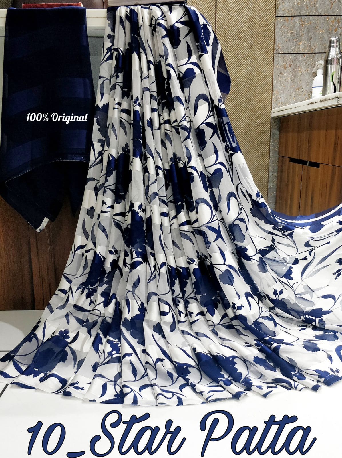 Floral Print Satin Patta Georgette Saree