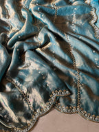 Hand-Embellished Silk Saree with Moti, Cutdana & Sequin Work