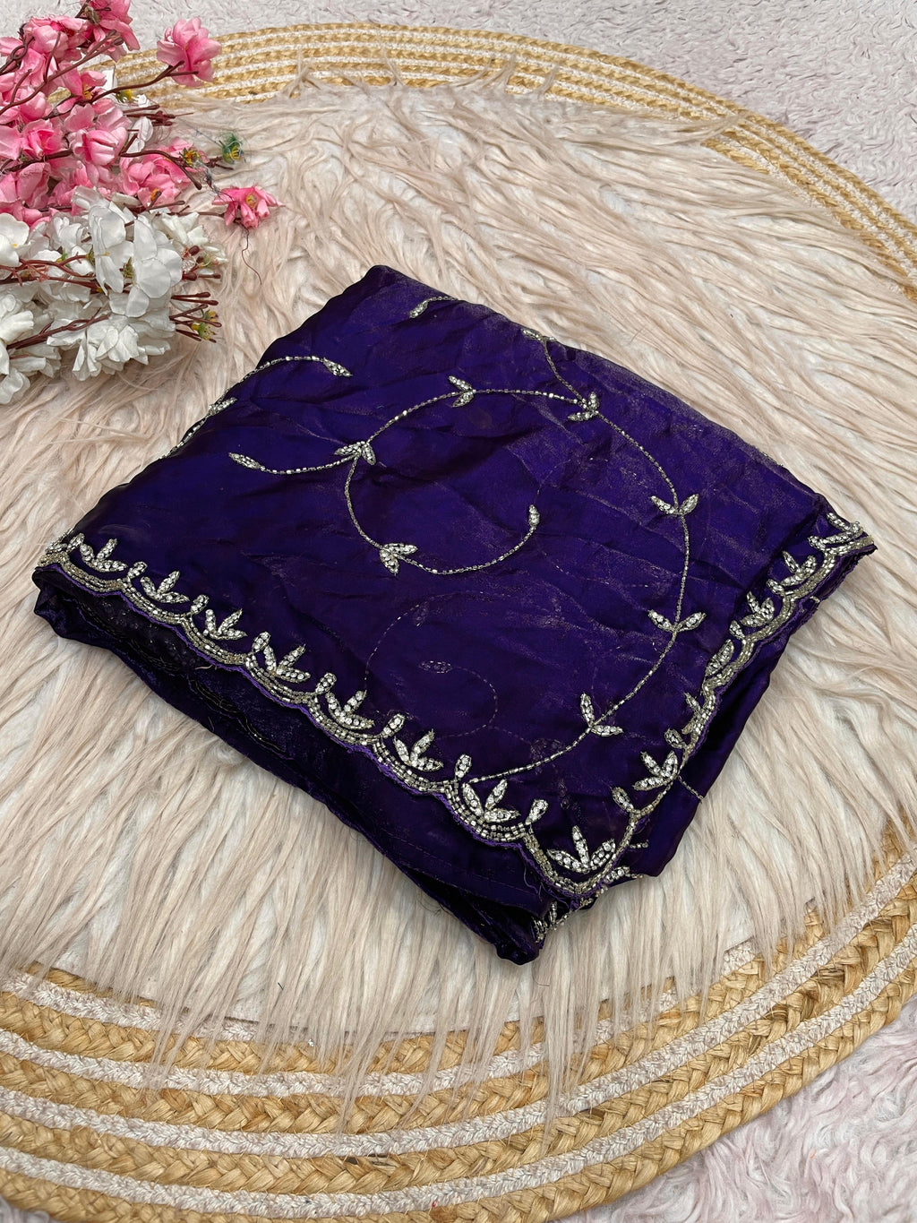 Space silk Saree With Khatli Cut Dana Handwork  Diamond Work