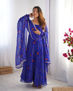 Women Bandhej Printed Chiffon Anarkali Kurta with Dupatta Set