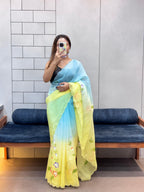 Exquisite Handpainted Crush Saree with Cut Dana Handwork & Designer Blouse