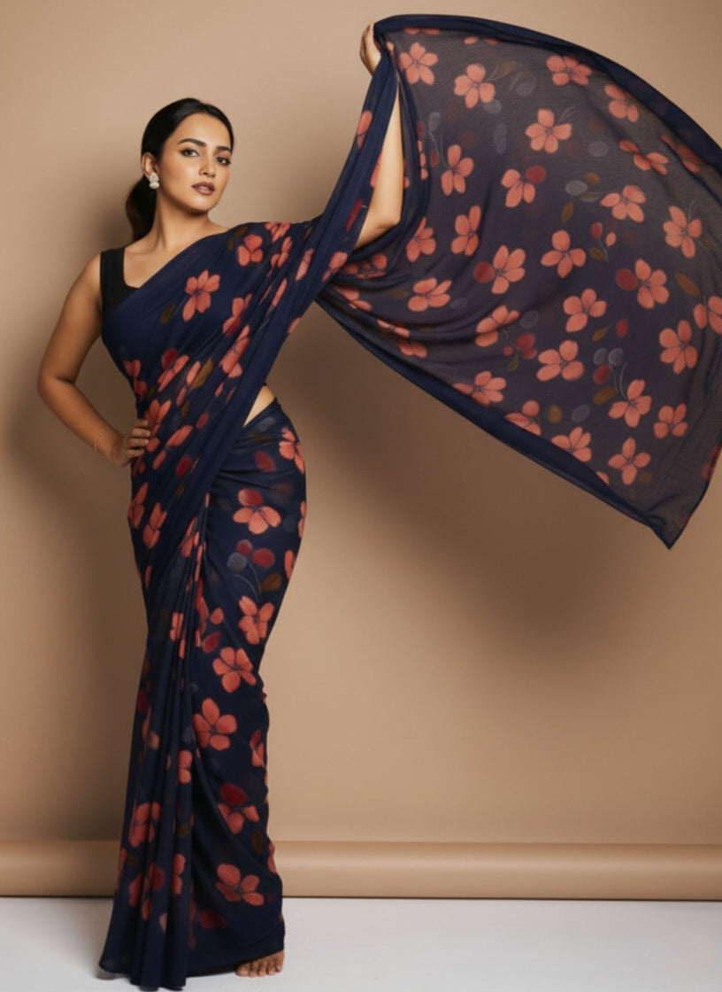 Vibrant Floral Print Georgette Ready to Wear Saree