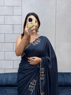 Shimmering Two-Tone Chiffon Saree with Exquisite Diamond Cut Work
