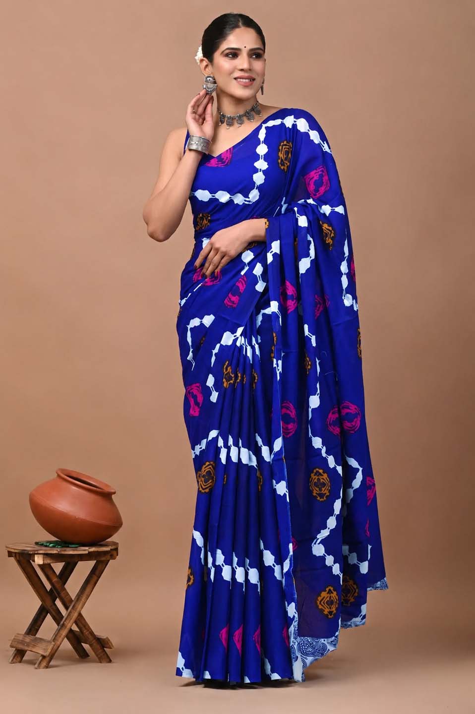 Ready to Wear Jaipuri Mul Cotton Geometric Printed Saree for Women