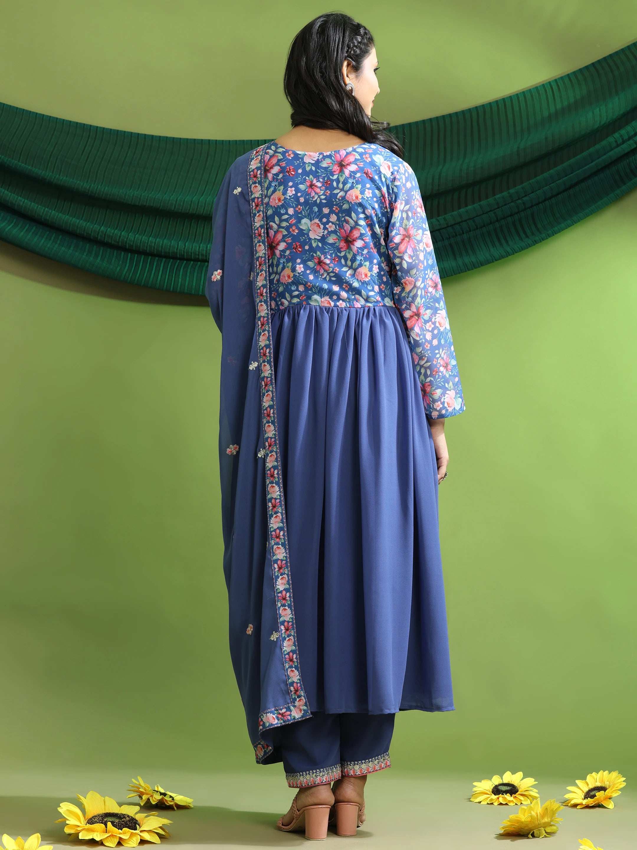 Georgette Embroidery With Sequence A line Kurta Set