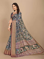 Moss Chiffon Digital Print With Jacquard Border Saree