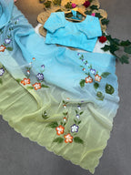 Exquisite Handpainted Crush Saree with Cut Dana Handwork & Designer Blouse