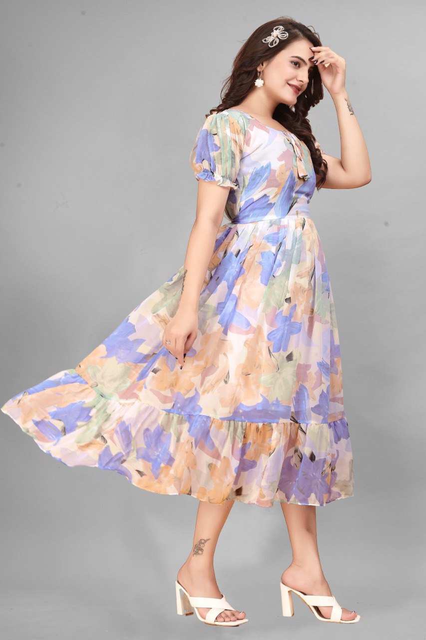 Graceful Light Blue Fit and Flare Dress for Women